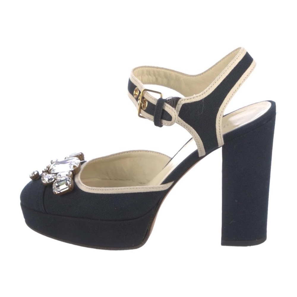 Miu Miu Black and Cream Embellished Heels
